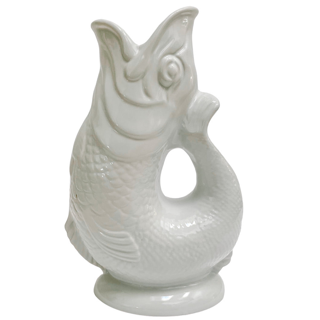 English Pottery White Gurgling Fish Pitcher