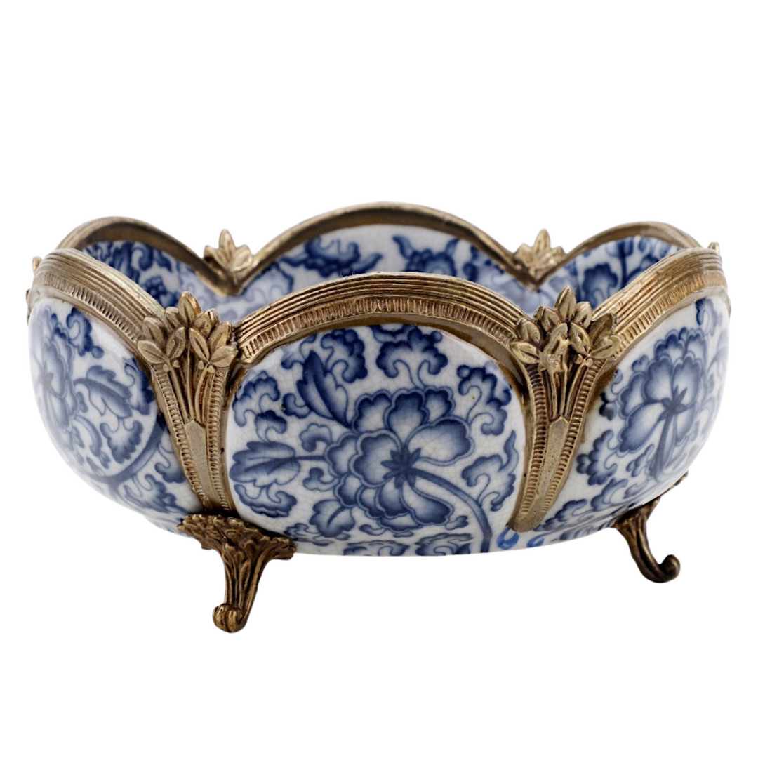 Blue & White Porcelain Centerpiece Bowl With Bronze Ormolu