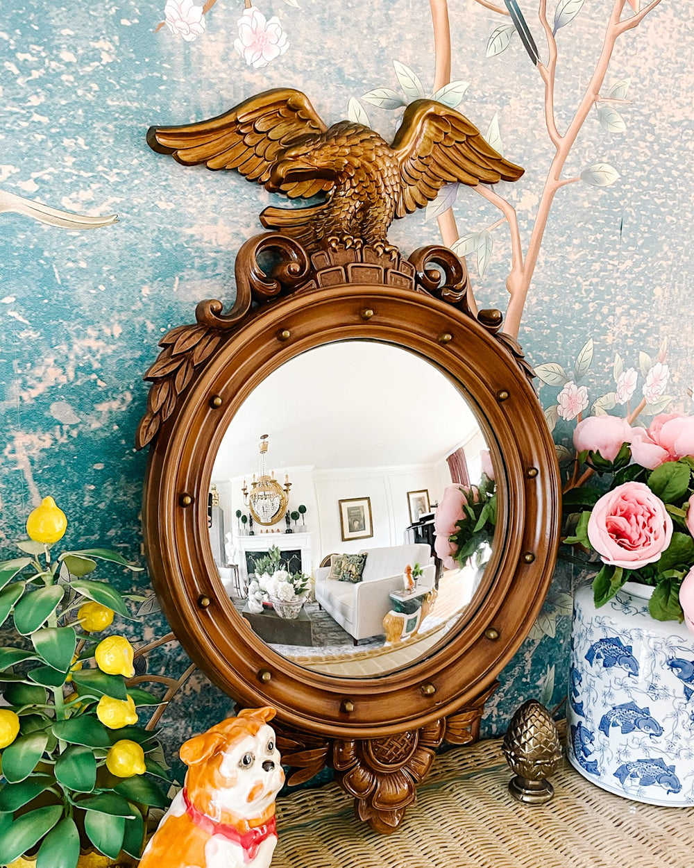 1960s Large American Federal Convex Mirror, Bronze Finish