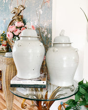 Large 19" Rustic European Antique White Temple Jars