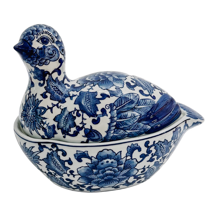 Seymour Mann Blue & White Quail Form Lidded Box