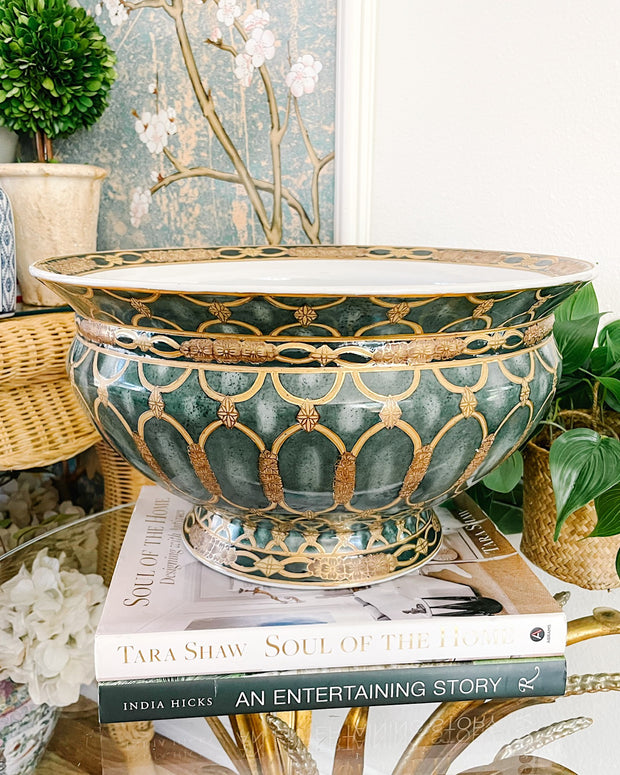 Neoclassical Green & Gold Centerpiece Decorative Bowl