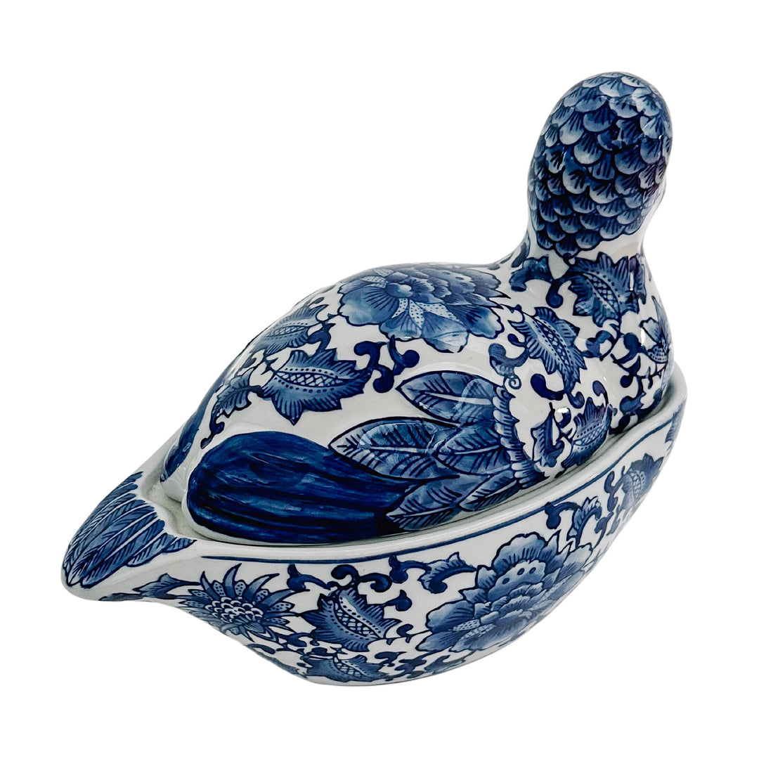 Seymour Mann Blue & White Quail Form Lidded Box