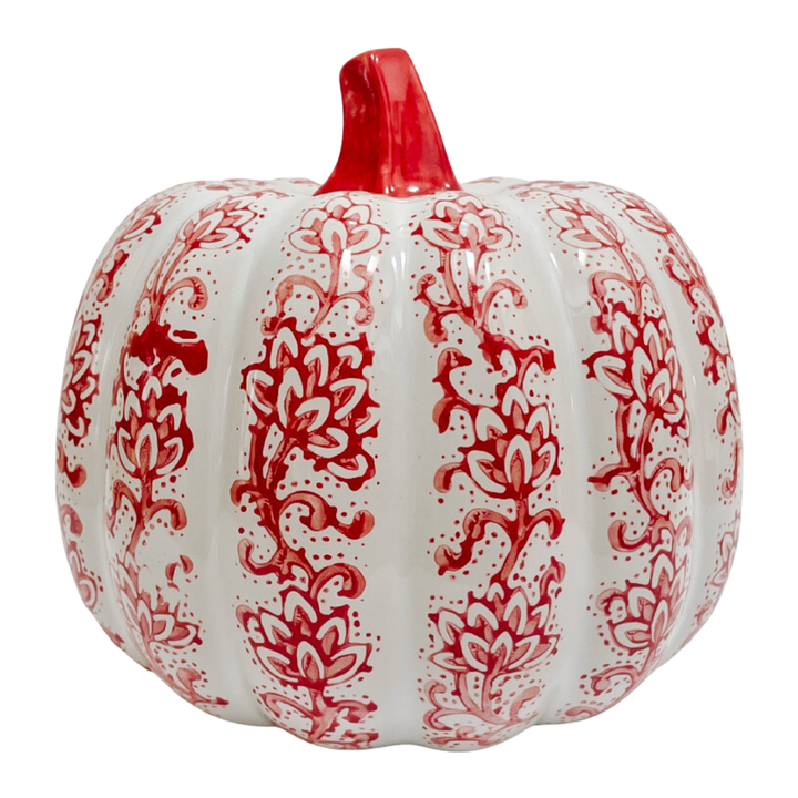 Large Chinoiserie Red & White Decorative Pumpkin