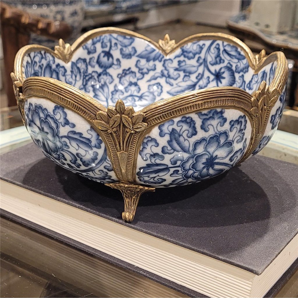 Blue & White Porcelain Centerpiece Bowl With Bronze Ormolu