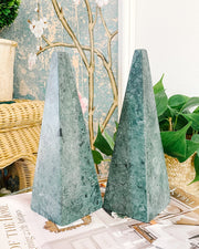 Pair Of Contemporary Green Marble Obelisks