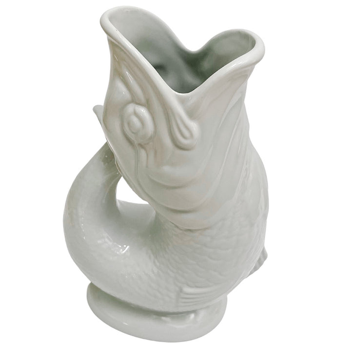 English Pottery White Gurgling Fish Pitcher