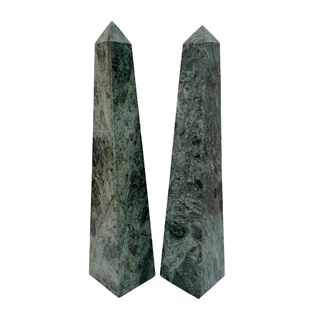 Pair Of Tall Contemporary Green Marble Obelisks