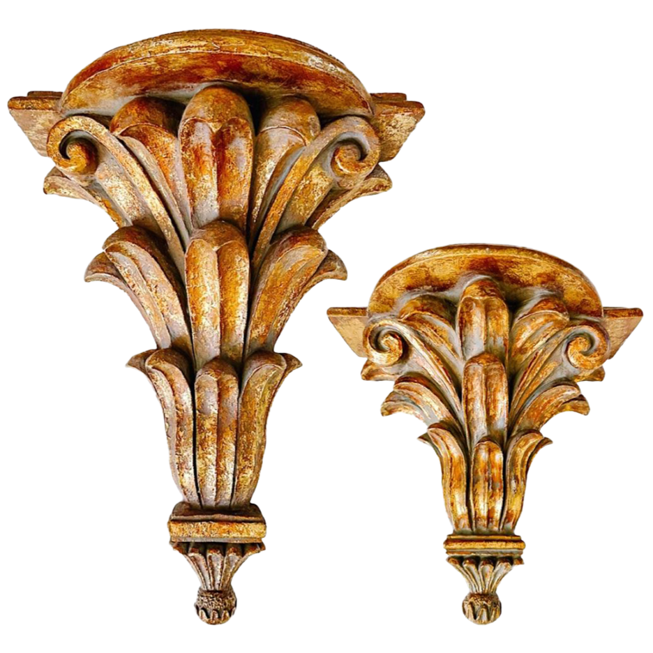 Pair Of Italian Gold Gilt Carved Wall Shelf Brackets