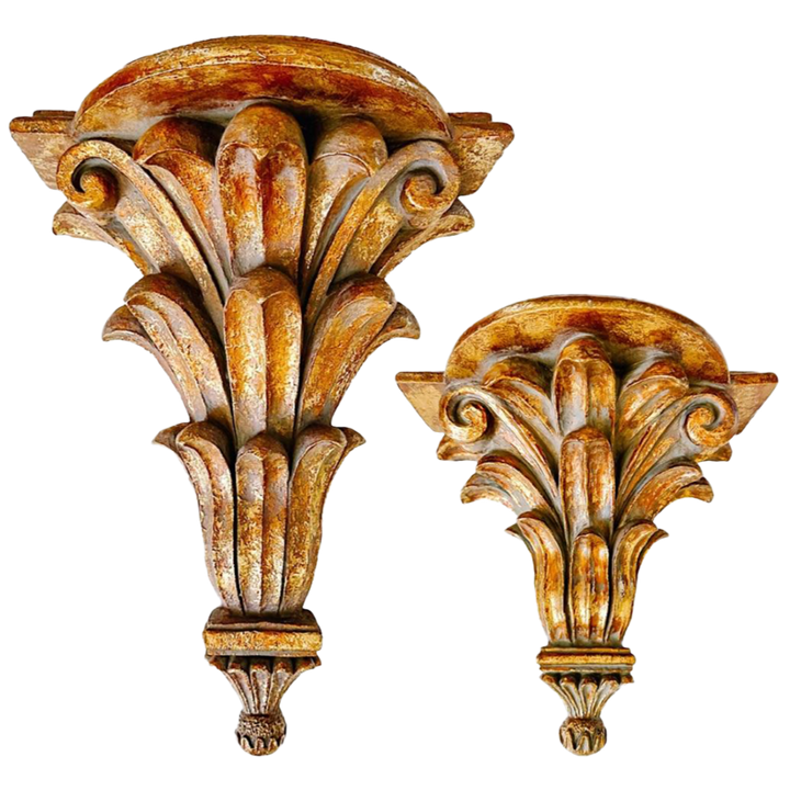 Pair Of Italian Gold Gilt Carved Wall Shelf Brackets