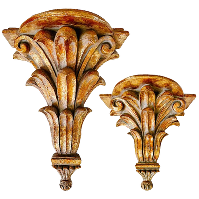 Pair Of Italian Gold Gilt Carved Wall Shelf Brackets