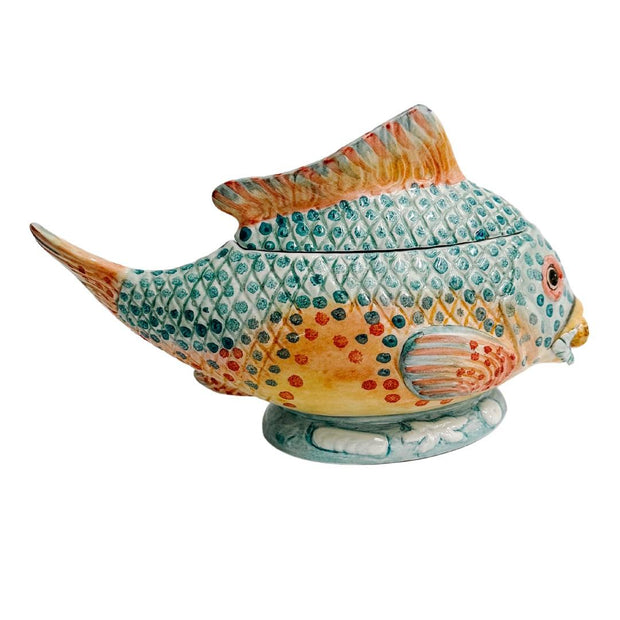 Italian Hand-Painted Fish Form Sauce Dish With Ladle