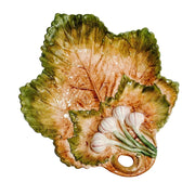 Italian Majolica Maple Leaf Plate With Spring Onions
