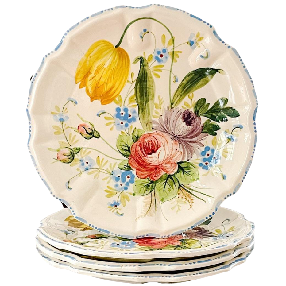 italian-renaissance-majolica-floral-plates-set