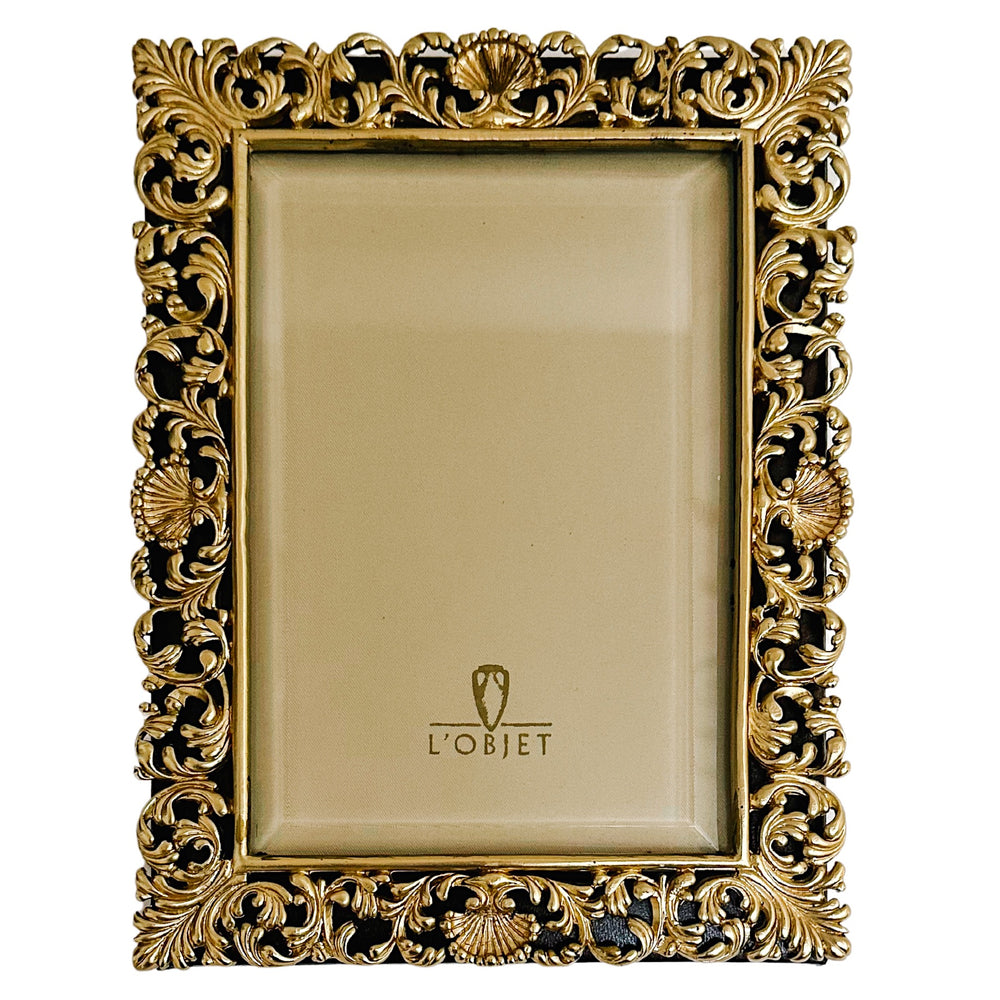 L'Objet Antique Gold Photo Frame With Stretched Leather and Beveled Glass