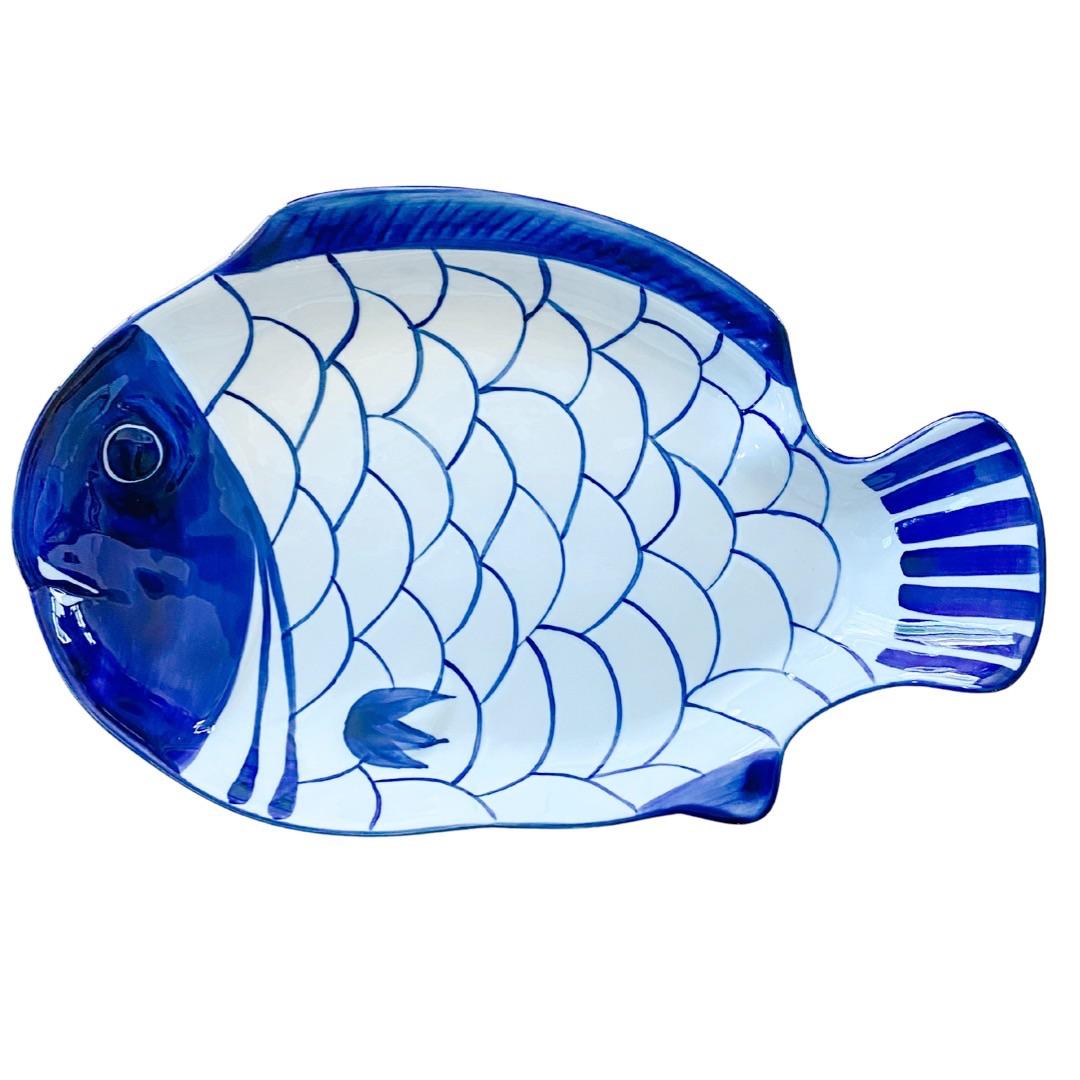 Vintage Dansk Arabesque Blue & White Fish Platter