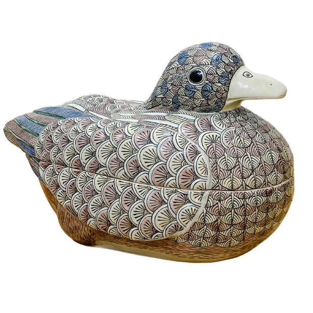 Large Chinese Duck Tureen In Lavender Hues