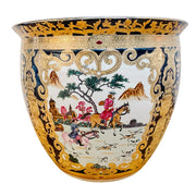 Large Chinese Fish Bowl Planter With European Hunting Scenes