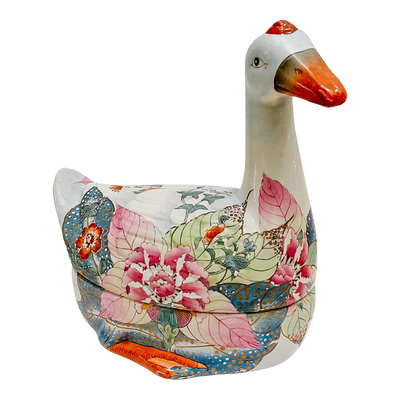 Large Chinese Tobacco Leaf Goose Form Tureen