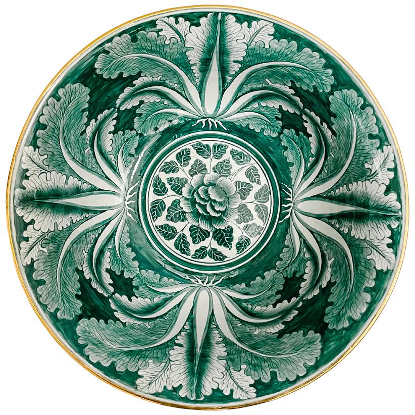 Large Green Glazed Cabbage Leaf Decorative Bowl