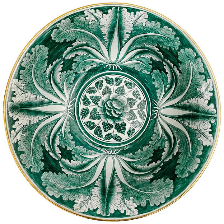 Large Green Glazed Cabbage Leaf Decorative Bowl