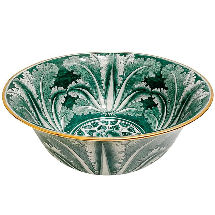 Large Green Glazed Cabbage Leaf Decorative Bowl