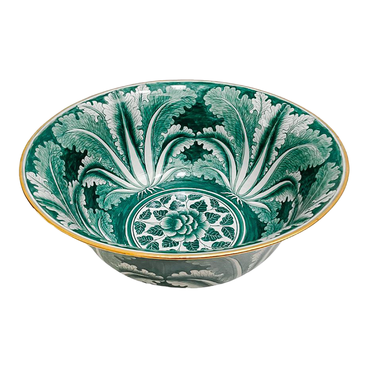 Large Green Glazed Cabbage Leaf Decorative Bowl