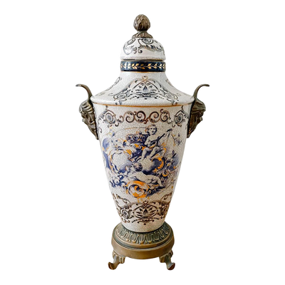 Large 19" Lidded Urn With Brass Ormolu