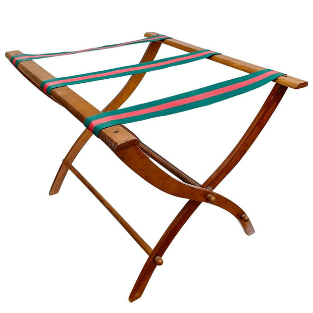 Mid-Century Folding Luggage Racks With Gucci Style Straps