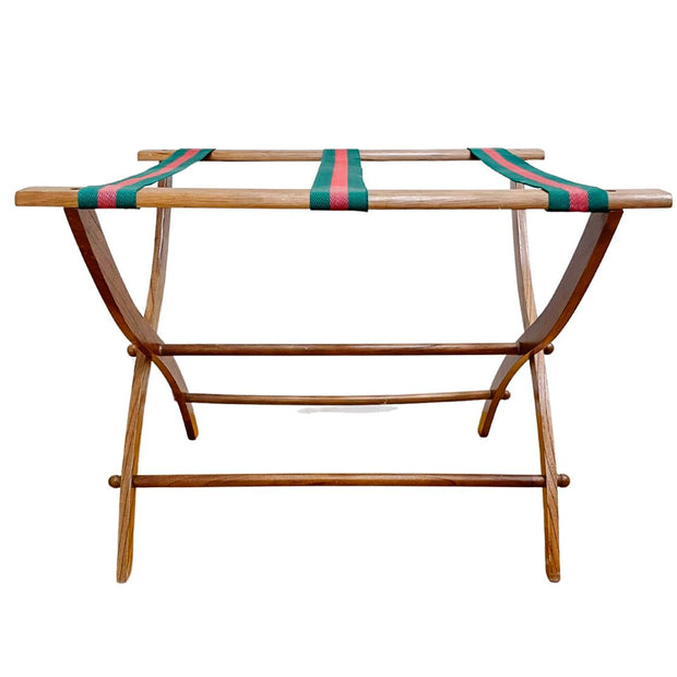 Mid-Century Folding Luggage Racks With Gucci Style Straps