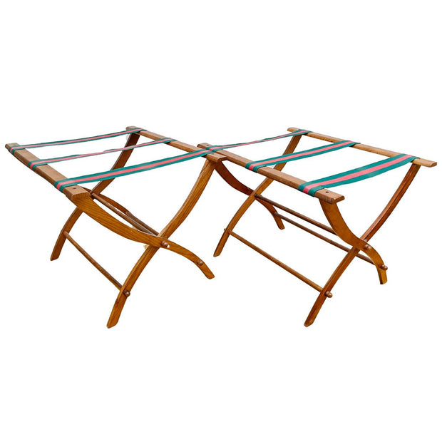 Mid-Century Folding Luggage Racks With Gucci Style Straps