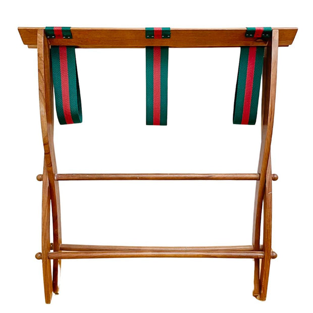 Mid-Century Folding Luggage Racks With Gucci Style Straps