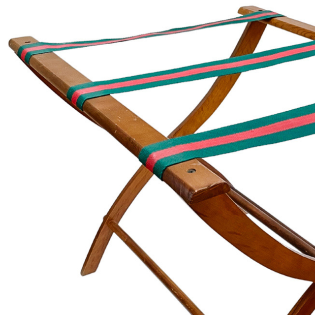 Mid-Century Folding Luggage Racks With Gucci Style Straps