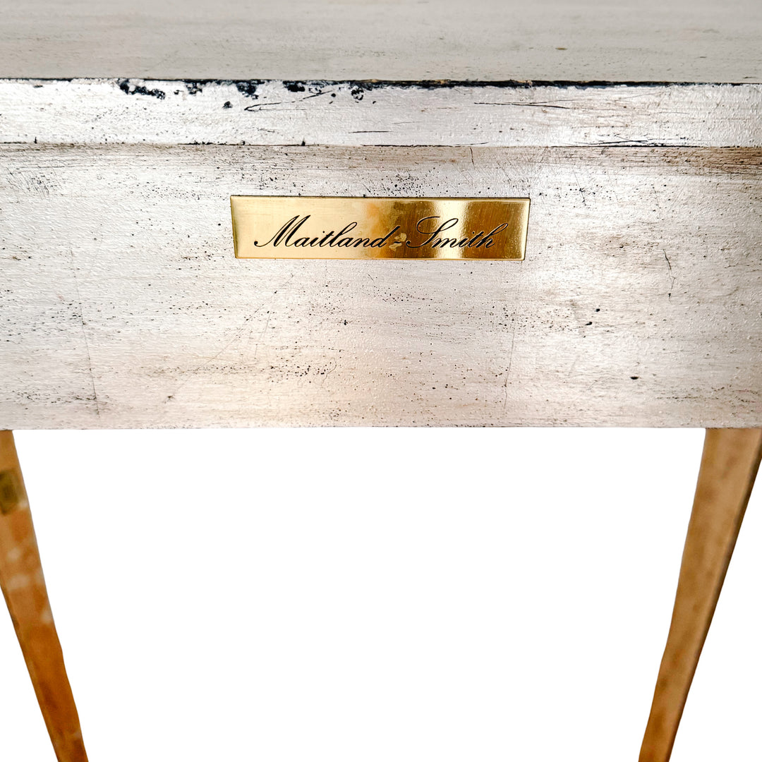 Maitland-Smith Silver Leaf & Gilt Neoclassical Demilune Console Table