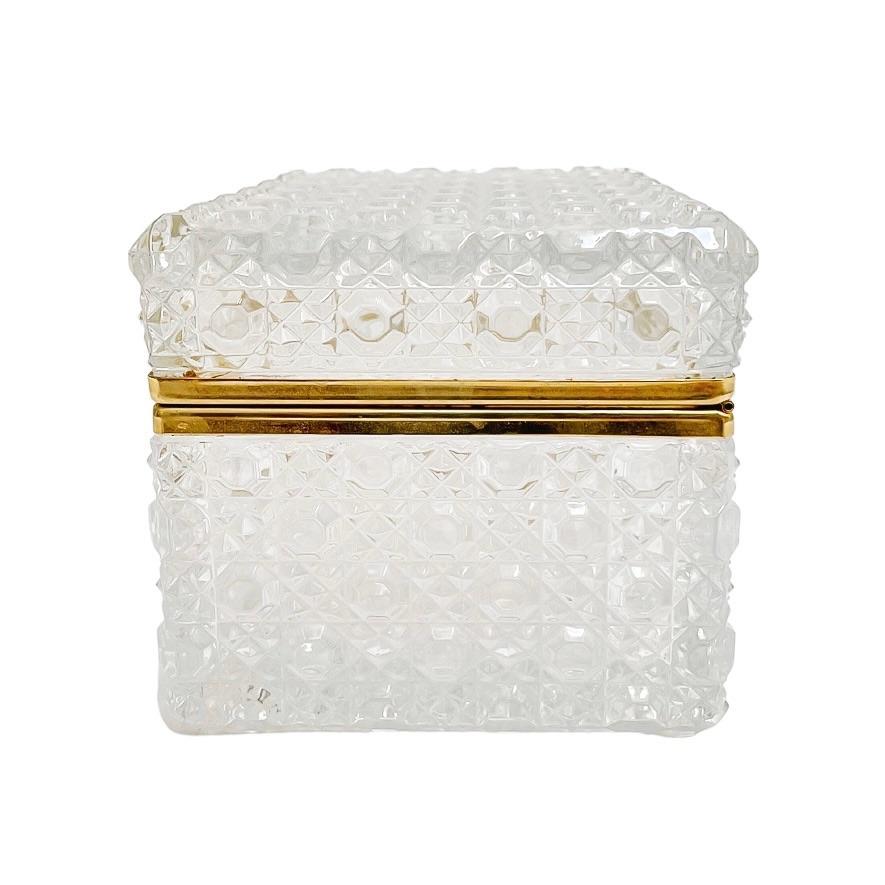 Large Mid-Century Diamond Cut Crystal Hinged Box