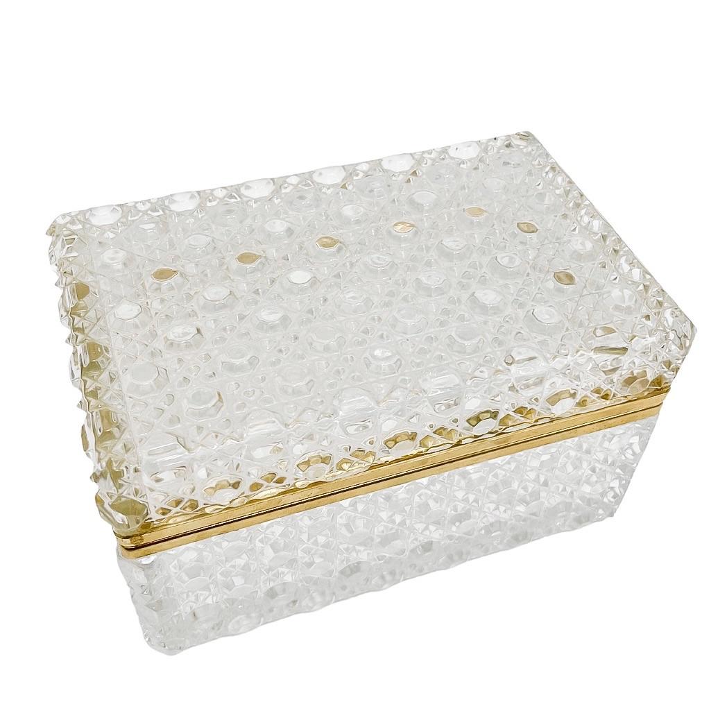 Large Mid-Century Diamond Cut Crystal Hinged Box