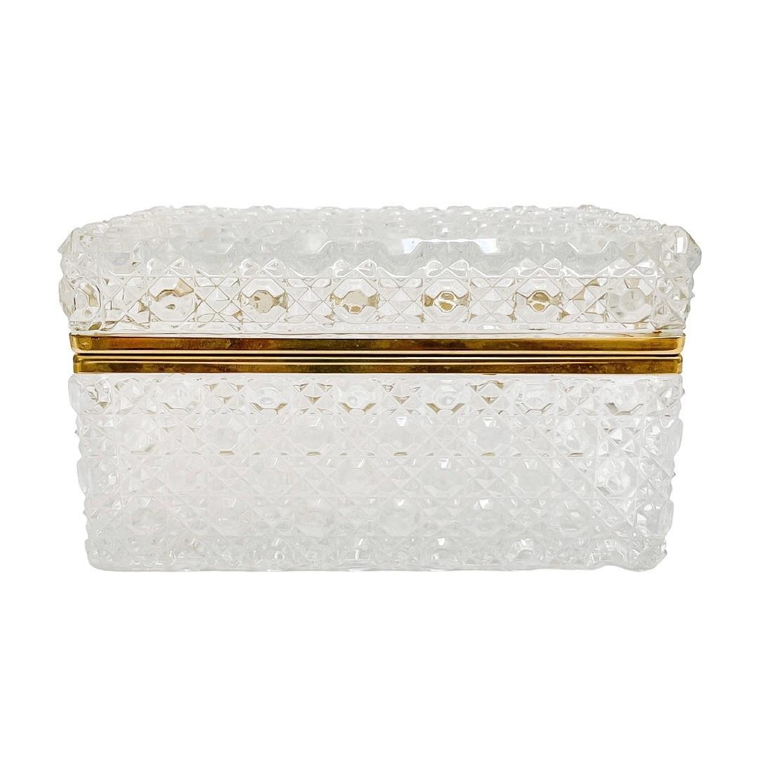 Large Mid-Century Diamond Cut Crystal Hinged Box