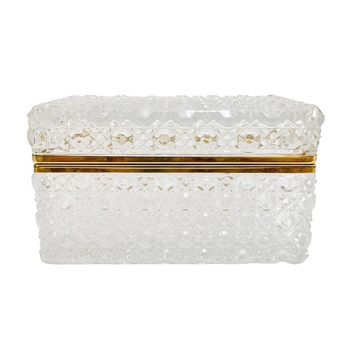 Large Mid-Century Diamond Cut Crystal Hinged Box