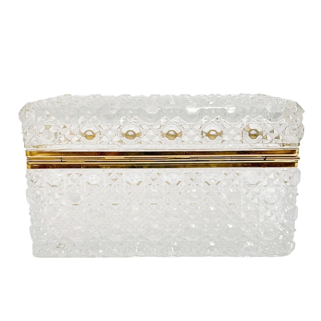 Large Mid-Century Diamond Cut Crystal Hinged Box