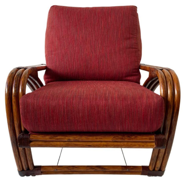 Mid century modern Red Upholstered Rattan Lounge Chair With Ottoman