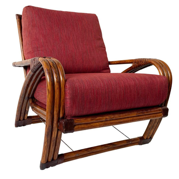 Mid century modern Red Upholstered Rattan Lounge Chair With Ottoman