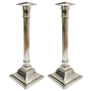 Mid-Century Silverplate Neoclassical Doric Column Candlesticks