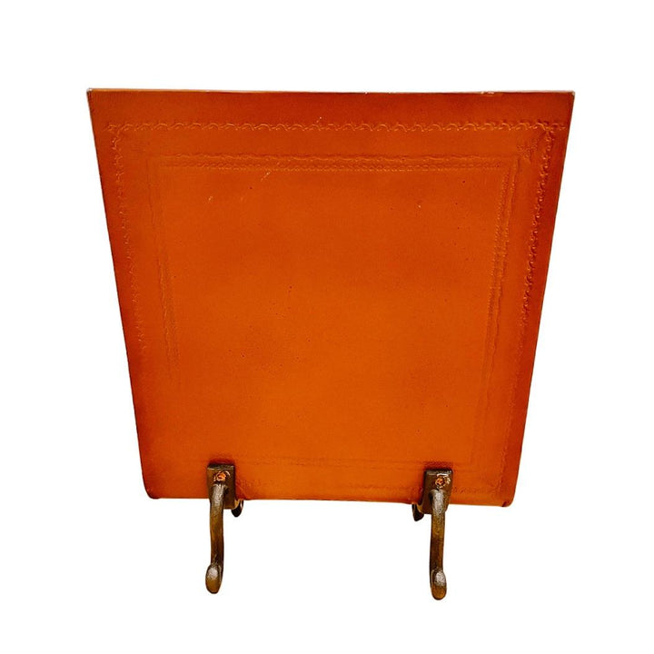 Mid-Century Brown Leather and Cast Iron Magazine Rack