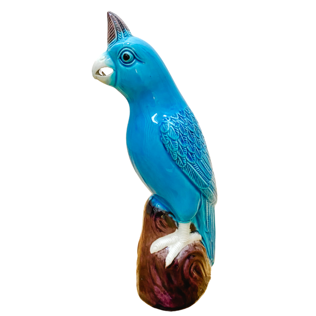 Mid-Century Chinese Porcelain Turquoise Parrot FigurinesMid-Century Chinese Porcelain Turquoise Parrot Figurines
