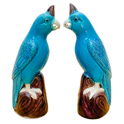 Mid-Century Chinese Porcelain Turquoise Parrot Figurines