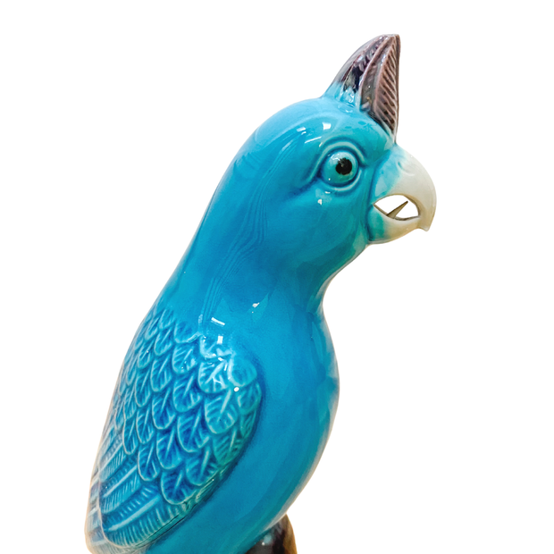 Mid-Century Chinese Porcelain Turquoise Parrot Figurines