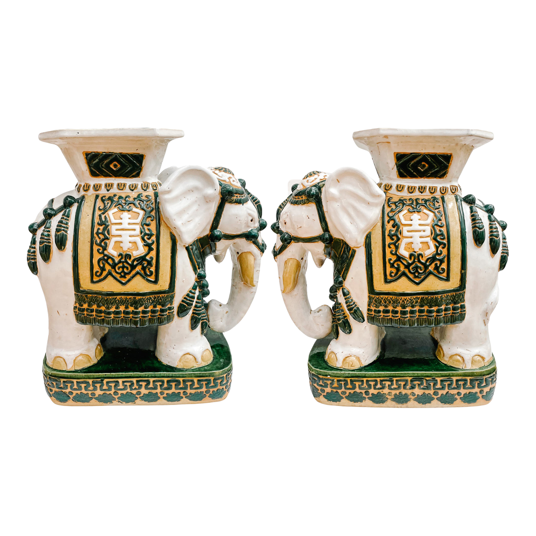 Pair Of Chinese Ceramic Elephant Garden Stool Planter Stands