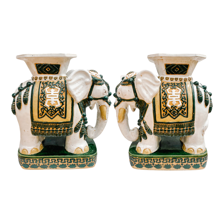 Pair Of Chinese Ceramic Elephant Garden Stool Planter Stands