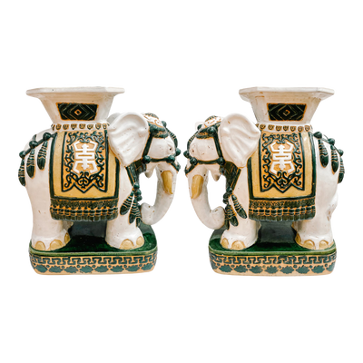 Pair Of Chinese Ceramic Elephant Garden Stool Planter Stands