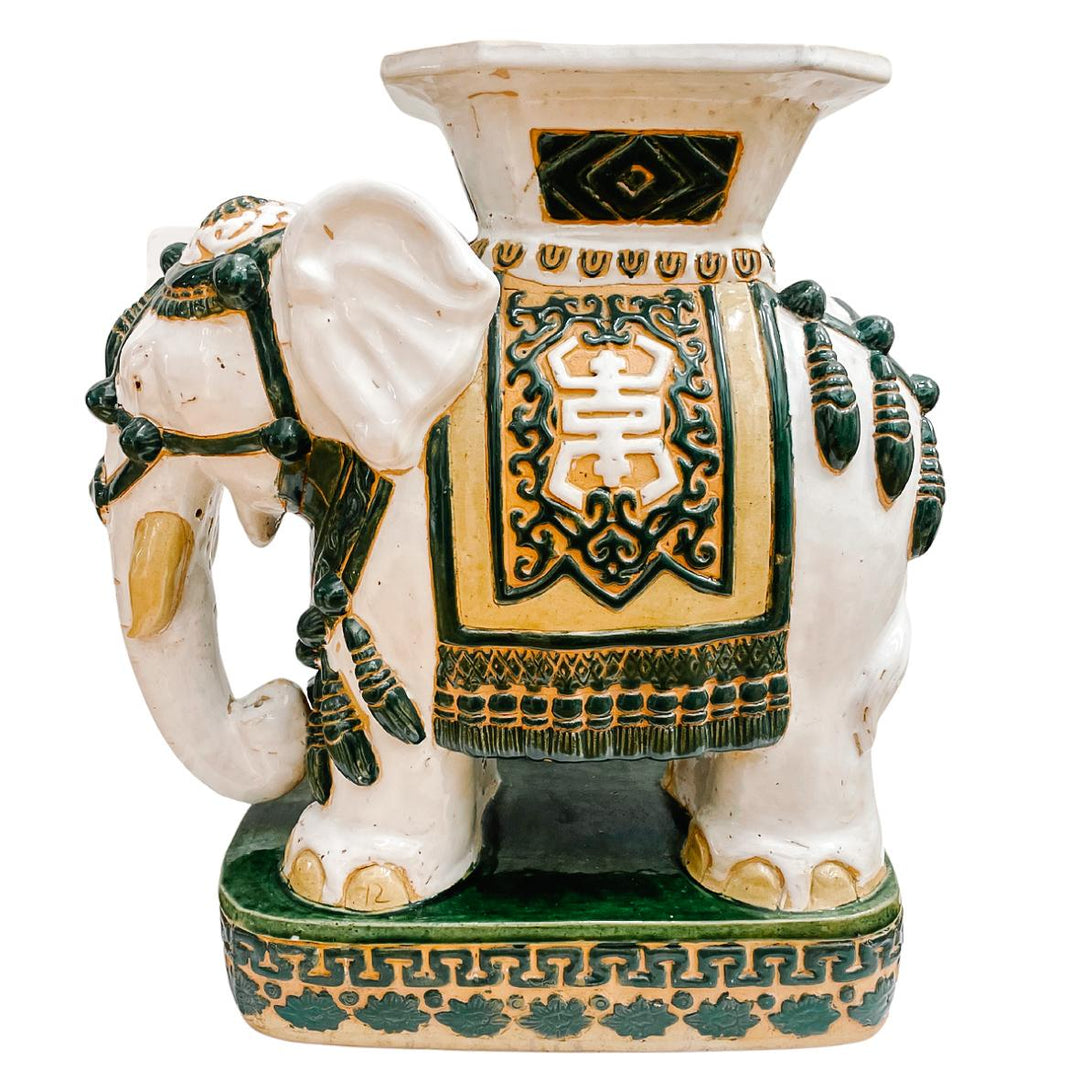 Pair Of Chinese Ceramic Elephant Garden Stool Planter Stands